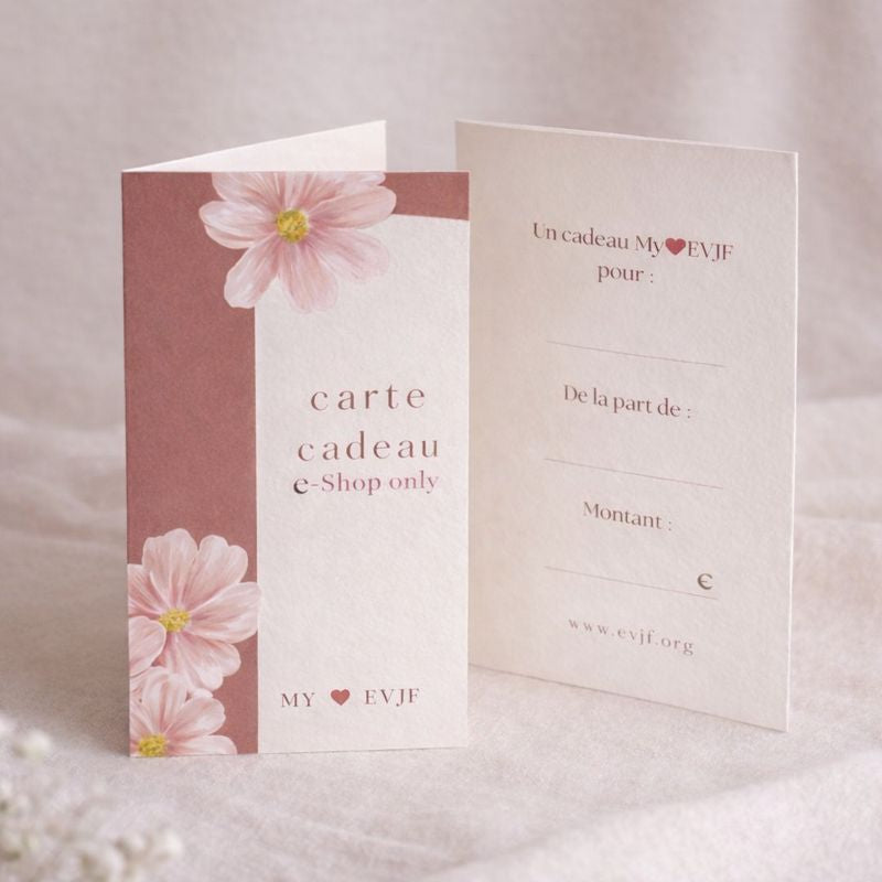 Carte cadeau EVJF à imprimer avec design floral, solution ideale pour offrir une surprise EVJF sur la boutique en ligne.