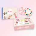Jeu EVJF MyEVJF avec carnet de jeux, roues à défis et boîte ‘Flash EVJF’, ensemble ludique pour animer un enterrement de vie de jeune fille.