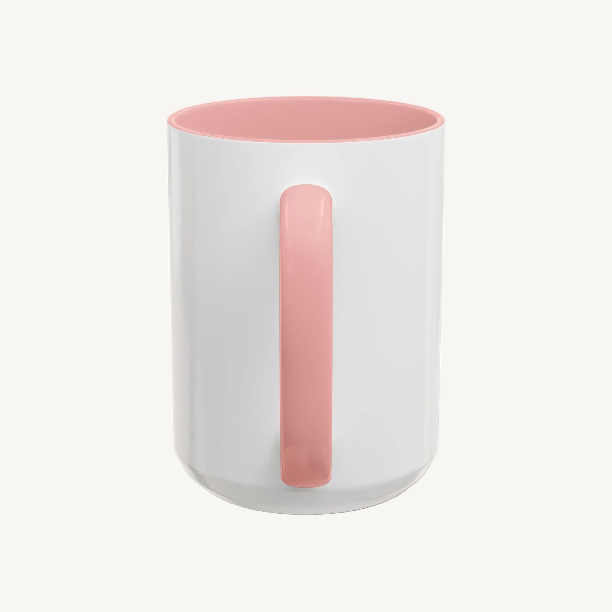 Mug EVJF blanc avec interieur et anse rose vu de dos, tasse elegante pour future mariee et evjf.