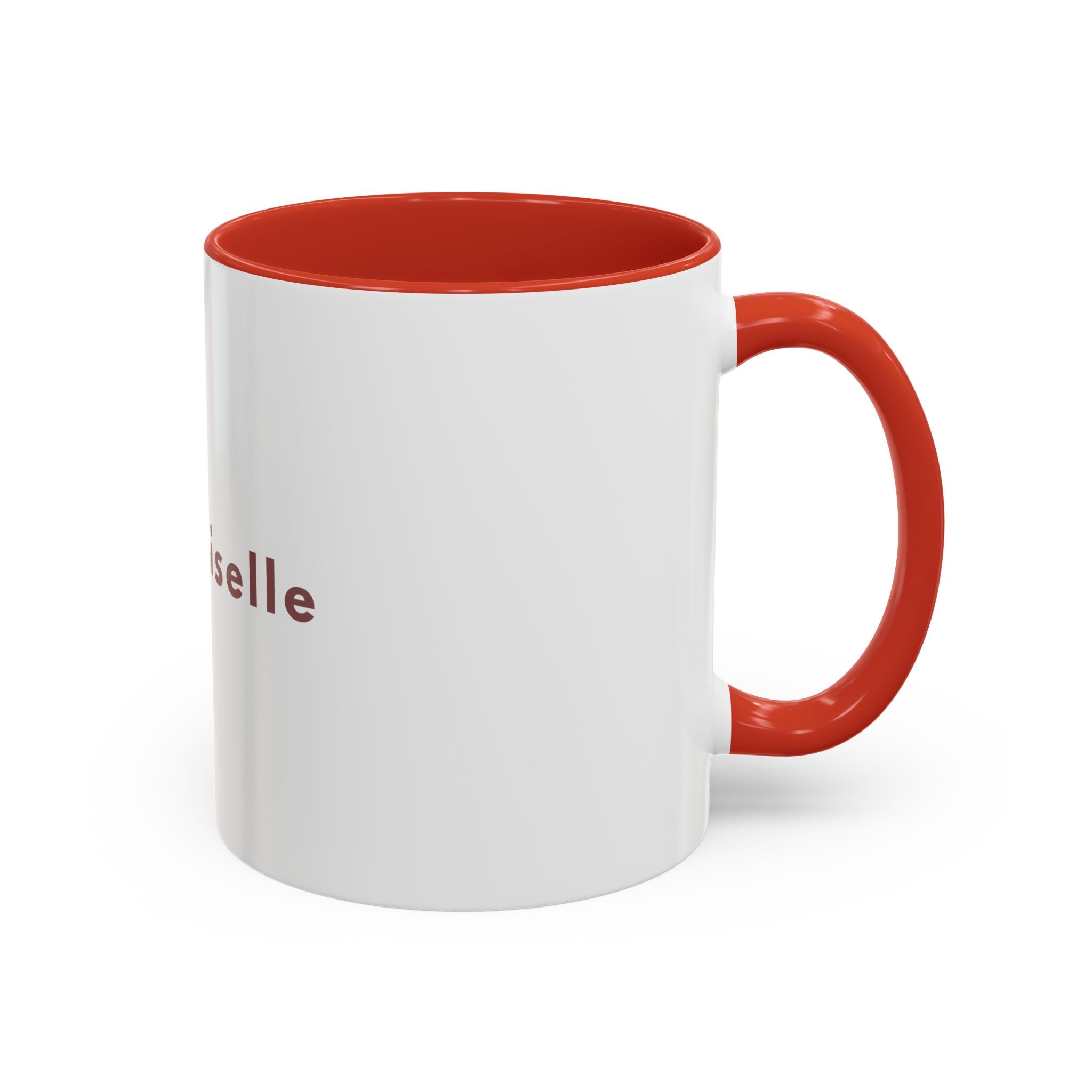 Mug EVJF blanc avec anse et interieur rouge, inscription demoiselle, tasse elegante pour demoiselle dhonneur.