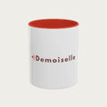 Mug EVJF blanc avec interieur rouge et inscription demoiselle, tasse pour demoiselle dhonneur et enterrement de vie de jeune fille.