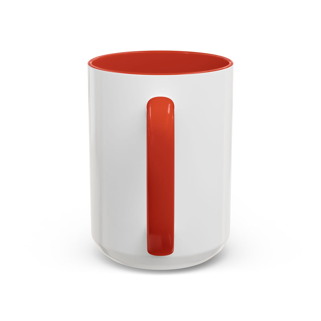 Mug EVJF blanc avec anse et interieur rouge vu de dos, tasse pour demoiselle dhonneur lors dun evjf.