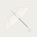 Parapluie transparent avec manche blanc, accessoire pratique et elegant pour un EVJF meme sous la pluie.