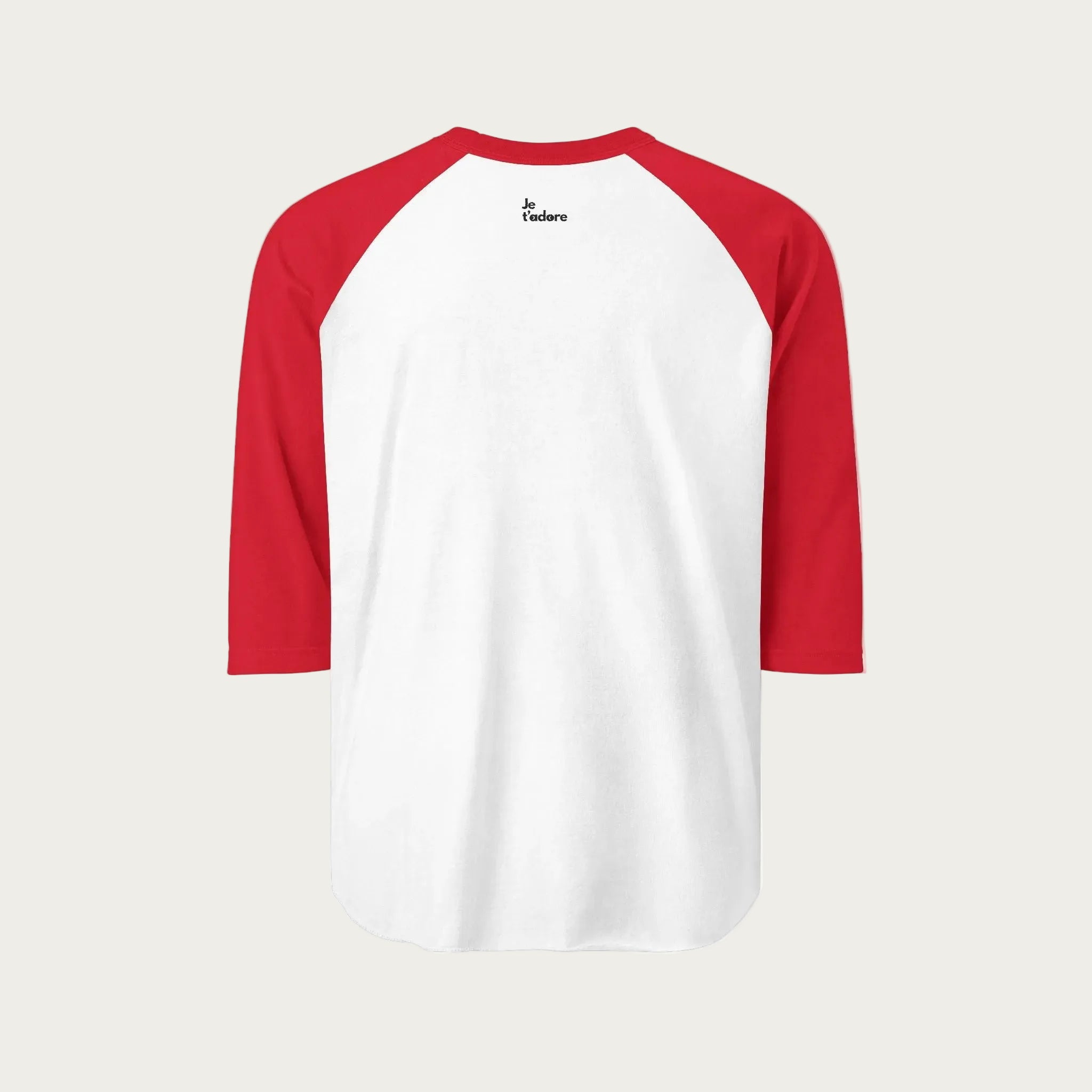 Dos d’un t-shirt EVJF blanc a manches rouges de type raglan, coupe droite, vue produit sur fond clair.
