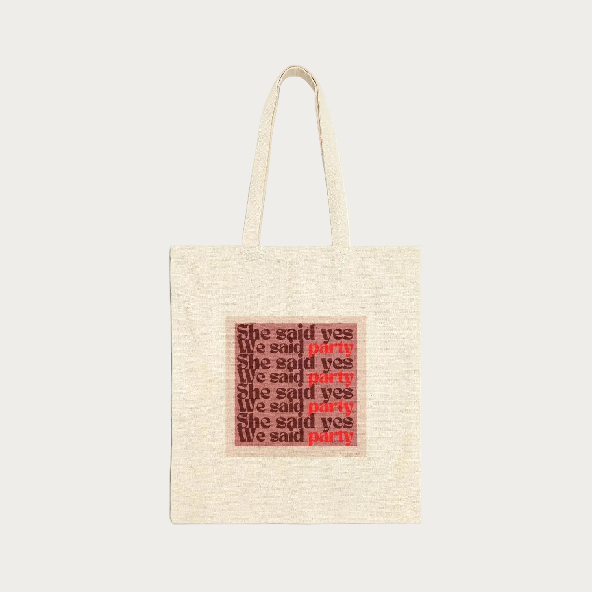 Tote bag en toile avec message she said yes we said party, accessoire ideal pour un EVJF et une celebration entre amies.